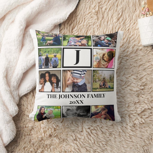 Custom Family Monogram 11 Photo Collage Cushion (Blanket)