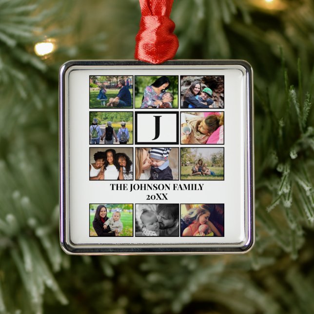 Custom Family Monogram 11 Photo Collage  Metal Tree Decoration (Tree)