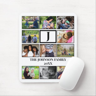Custom Family Monogram 11 Photo Collage Mouse Mat