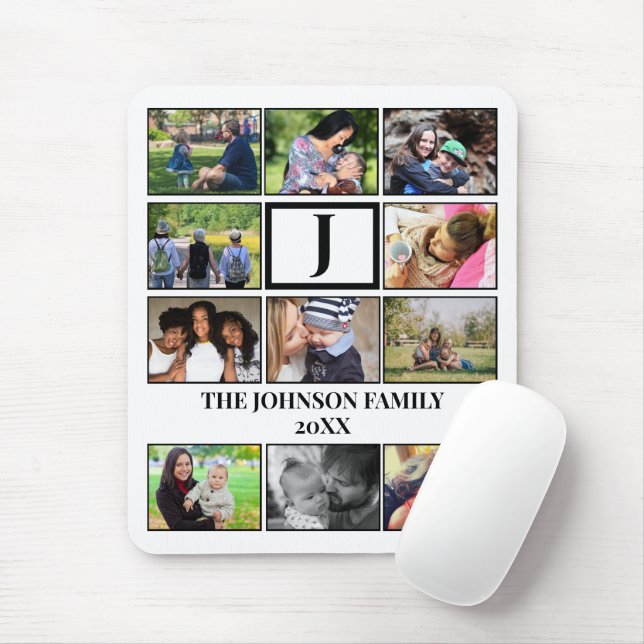 Custom Family Monogram 11 Photo Collage  Mouse Mat (With Mouse)