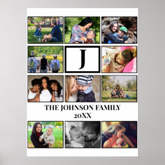 Custom Family Monogram 11 Photo Collage Poster