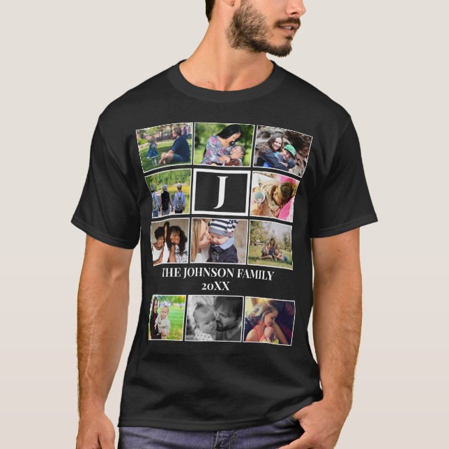 Custom Family Monogram 11 Photo Collage T-Shirt (Front)