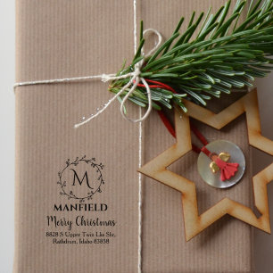 Custom Family Monogram, Merry Christmas,  Rubber Stamp