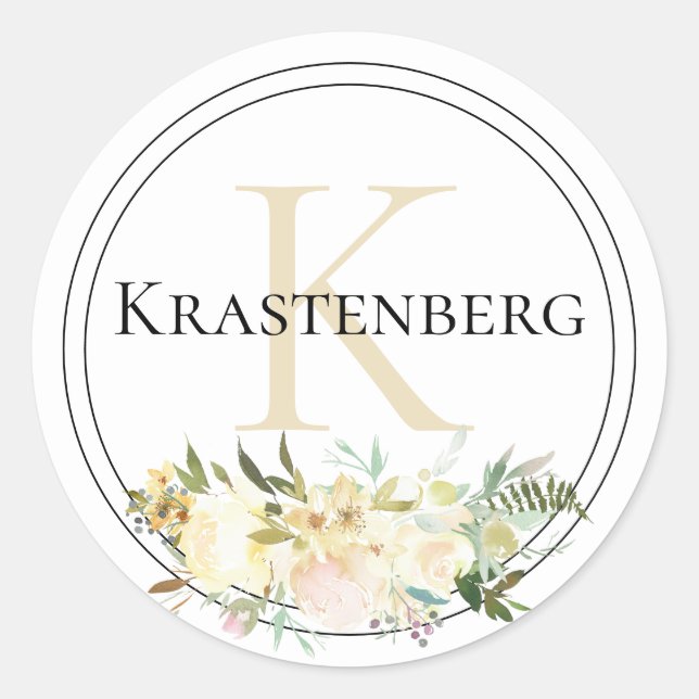 Custom Family Monogram Name White Black Cream Classic Round Sticker (Front)