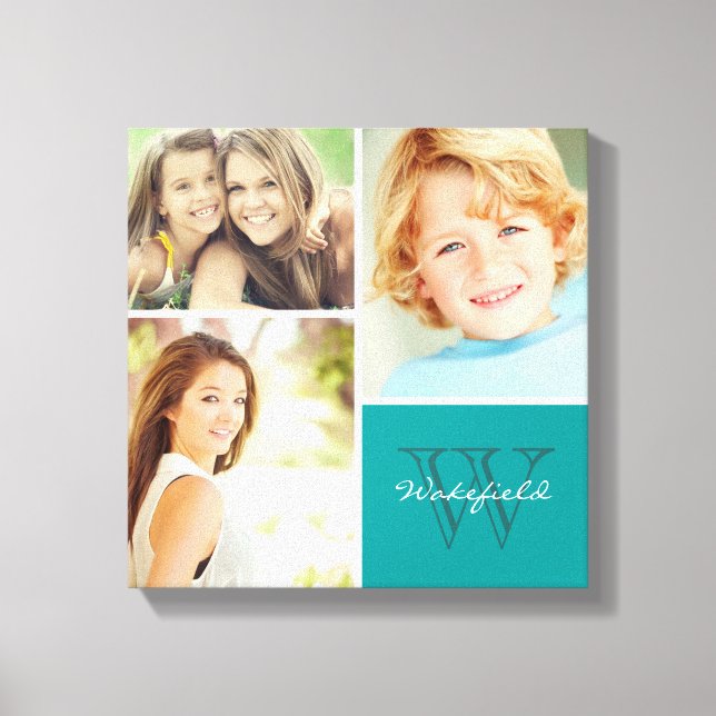 Custom Family Monogram Photo Collage Canvas Print (Front)