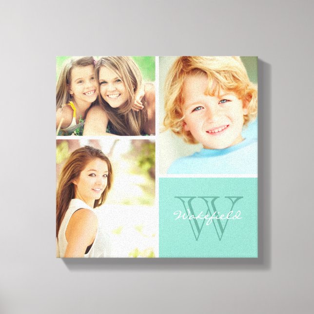 Custom Family Monogram Photo Collage Canvas Print (Front)