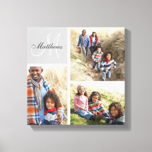 Custom Family Monogram Photo Collage Canvas Print (Front)