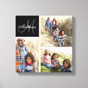 Custom Family Monogram Photo Collage Canvas Print