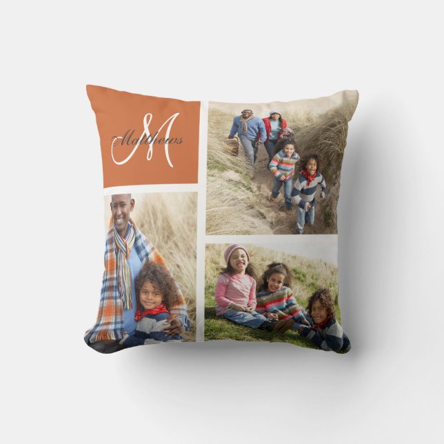 Custom Family Monogram Photo Collage Pillow (Front)