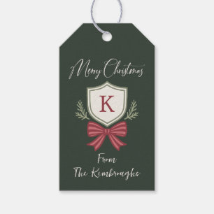 Custom Family Monogram Striped Bow Merry Christmas Gift Tags