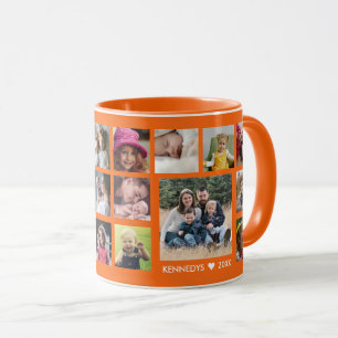 Custom Family Name 22 Photo Collage Orange Mug
