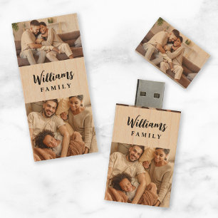 Custom Family Name 2 Photo Keepsake Wood USB Flash Drive