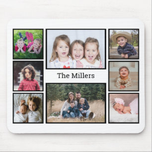 Custom Family Name 8 Photo Collage Mouse Mat