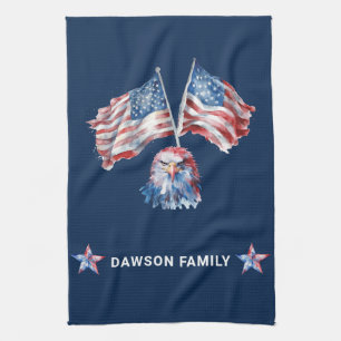 Custom Family Name America Symbols Tea Towel