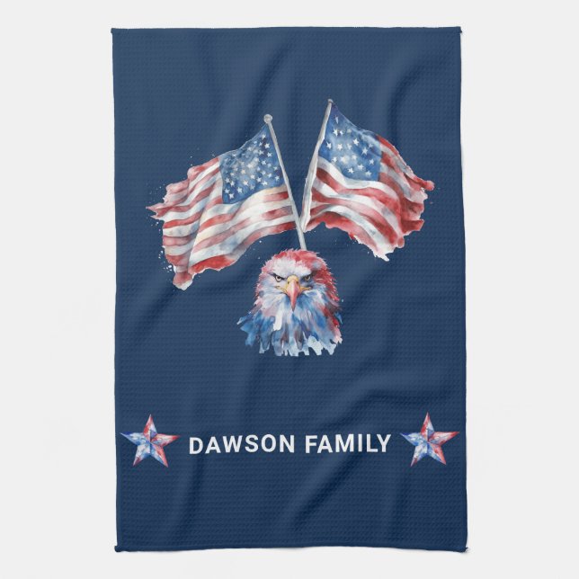 Custom Family Name America Symbols Tea Towel (Vertical)
