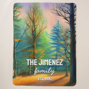 Custom Family Name and Date Watercolor Print Sherpa Blanket
