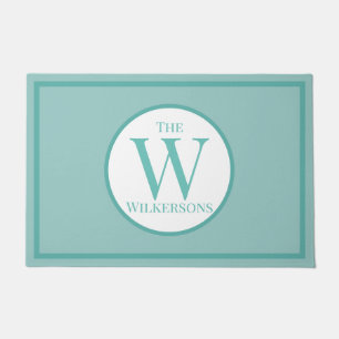 Custom Family Name and Initial on Teal Doormat