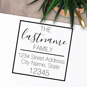 Custom Family Name and Return Address - blooming Self-inking Stamp