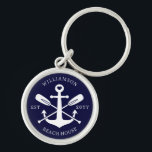 Custom Family Name Beach House Nautical Navy Blue Key Ring<br><div class="desc">Custom Family Name Beach House Nautical Navy Blue</div>