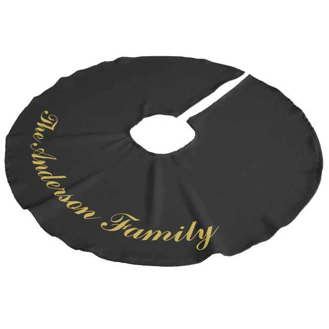Custom Family Name Black Christmas Tree Skirt (Angled)
