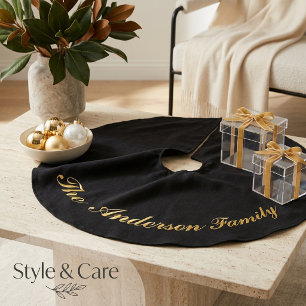 Custom Family Name Black Christmas Tree Skirt