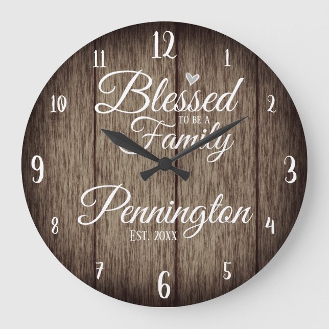 Custom Family Name Blessed to Be Large Clock (Front)