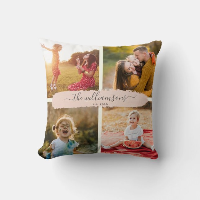 Custom Family Name Brush Script Instagram Photo Cushion (Front)