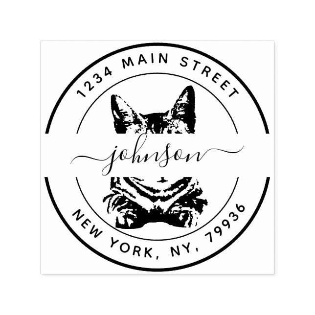 Custom Family Name  Cat Return Address Self-inking Stamp (Design)