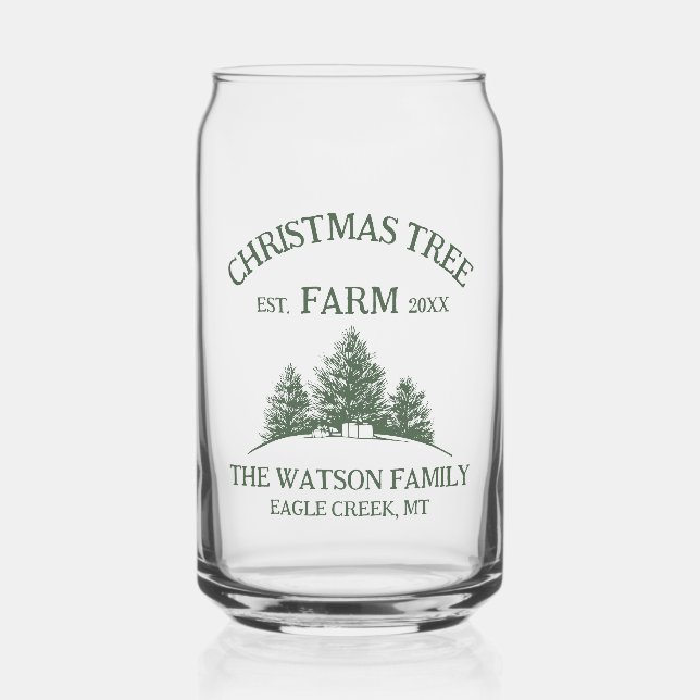 Custom Family Name Christmas Tree Farm Retro Can Glass (Front)