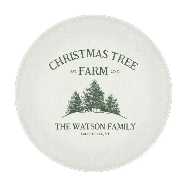 Custom Family Name Christmas Tree Farm Retro Cutting Board (Front)