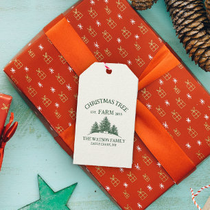 Custom Family Name Christmas Tree Farm Retro Gift Tags