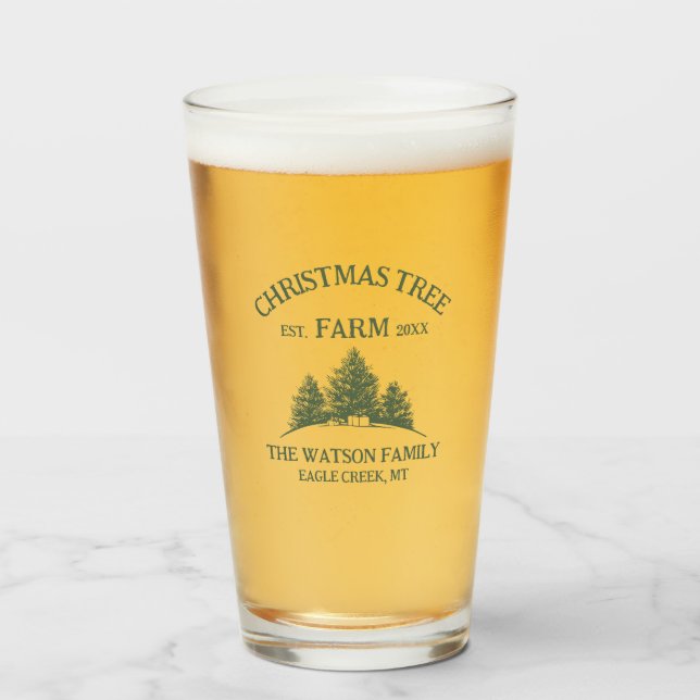 Custom Family Name Christmas Tree Farm Retro Glass (Front Filled)