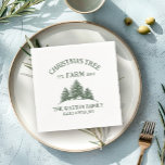 Custom Family Name Christmas Tree Farm Retro Napkin<br><div class="desc">Add a festive touch to your holiday table with our custom napkins! Featuring your family name and a retro Christmas tree farm design in sage green,  they’re perfect for celebrating in style and making every meal special</div>