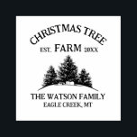 Custom Family Name Christmas Tree Farm Retro Rubber Stamp<br><div class="desc">Add a festive touch to your mail with our custom holiday stamp! Featuring your family name and a retro Christmas tree farm design in sage green,  it’s perfect for sending out holiday cards with a personal flair.</div>