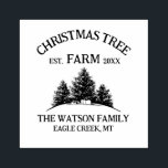 Custom Family Name Christmas Tree Farm Retro Rubber Stamp<br><div class="desc">Add a festive touch to your mail with our custom holiday stamp! Featuring your family name and a retro Christmas tree farm design in sage green,  it’s perfect for sending out holiday cards with a personal flair.</div>