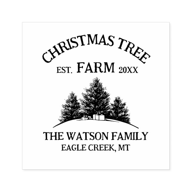 Custom Family Name Christmas Tree Farm Retro Rubber Stamp (Imprint)