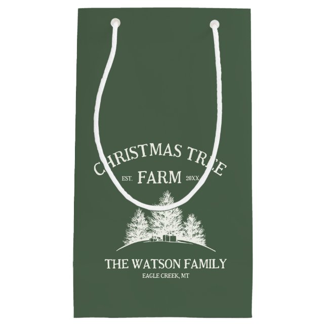 Custom Family Name Christmas Tree Farm Retro Small Gift Bag (Front)