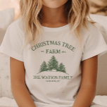 Custom Family Name Christmas Tree Farm Retro T-Shirt<br><div class="desc">Deck the kids out in holiday cheer with this cute t-shirt! Featuring your family name and a retro Christmas tree farm design in sage green,  it's perfect for festive family fun and seasonal style.</div>
