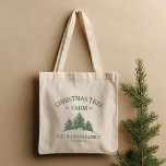 Custom Family Name Christmas Tree Farm Retro Tote Bag<br><div class="desc">Carry holiday cheer wherever you go with our custom tote bag! Featuring your family name and a retro Christmas tree farm design in sage green,  it’s perfect for shopping,  gifting,  and spreading festive vibes!</div>