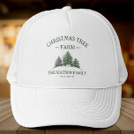 Custom Family Name Christmas Tree Farm Retro Trucker Hat<br><div class="desc">Get festive with our custom family name trucker hat! Featuring a retro Christmas tree farm design in sage green,  it's perfect for holiday outings and adding a fun,  personal touch to your look.</div>