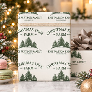 Custom Family Name Christmas Tree Farm Retro Wrapping Paper