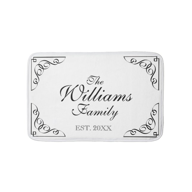 Custom family name classy black and white bath mat (Front)