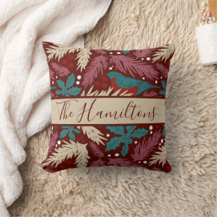 Custom Family Name Cosy Vintage Christmas Bliss Cushion