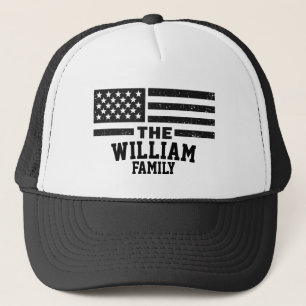 Custom Family Name Distressed American Flag  Trucker Hat