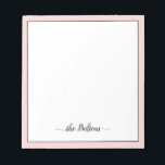 Custom Family Name Elegant Pink White Stationery Notepad<br><div class="desc">Custom family name stationery notepad featuring pink frame and elegant black script calligraphy with swashes,  on white background. Easily personalize with your surname and favorite colors.</div>