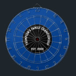 Custom Family Name Established Date Black and Blue Dartboard<br><div class="desc">Personalise your dart board with your family name and established year.
Perfect for fun family championship game nights!
The dart board is blue colour with black centre for a stylish modern look.</div>