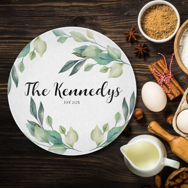 Custom family name established year floral foliage cutting board (Creator Uploaded)