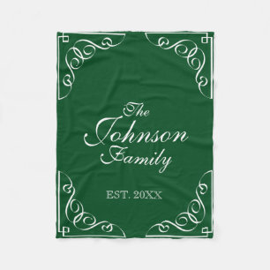 Custom family name green flourish fleece blanket
