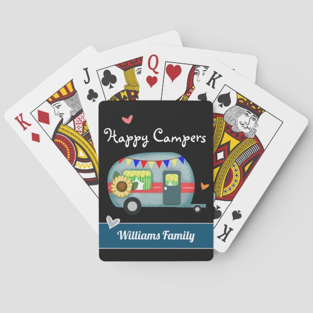 Custom Family Name Happy Campers Playing Cards (Back)