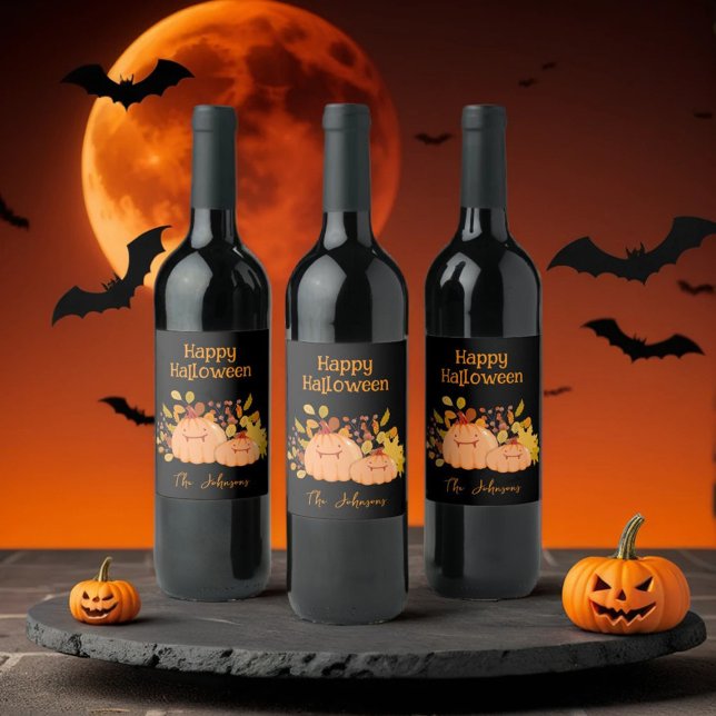 Custom Family Name Happy Halloween  Wine Label (Creator Uploaded)